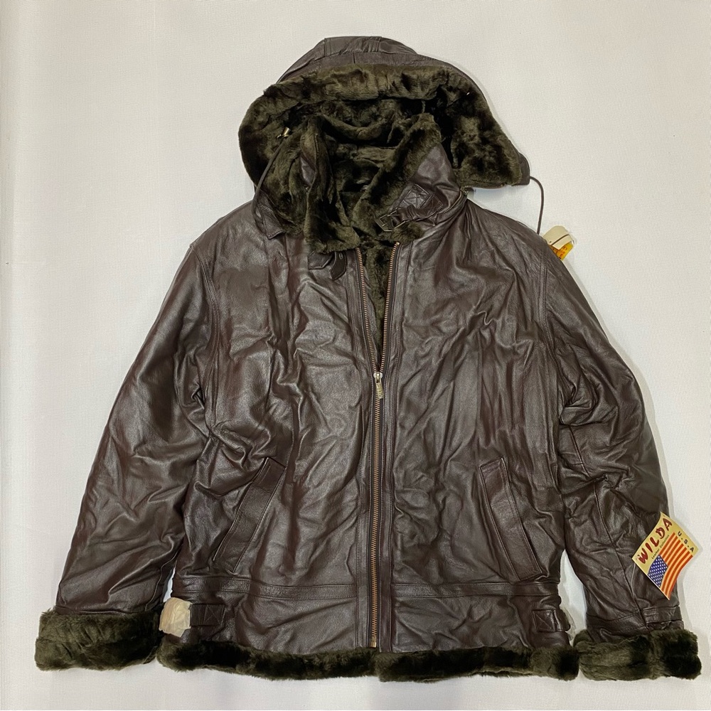 Vintage 1990s WILDA Leather Jacket USA XL Brown Faux Fur Lined Hooded – NEW